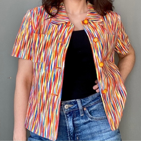 Retro Multicoloured Short-Sleeved Button Down Shirt - Picture 3 of 15